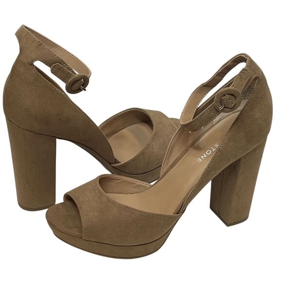 Sun + Stone Faux Suede Platform High Heel Sandals Women’s 9.5 Tan - Picture 1 of 15